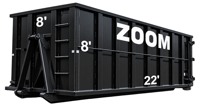 Black Roll-Off Dumpster with ZOOM Graphics (1)